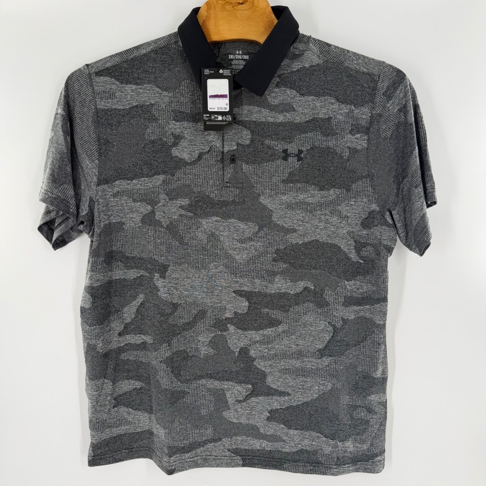 Under Armour Mens Vanish Camo Polo Shirt Grey 2XL 1387342 UPF 40 Golf Top